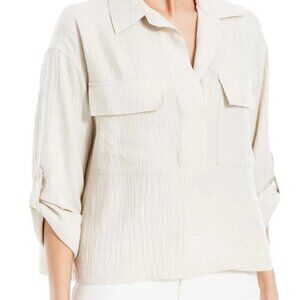 Max Studio Women's Collared Textured Shirt in Heather-Oatmeal size Large